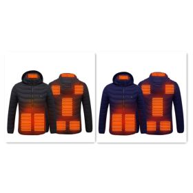 Men's Intelligent 8-zone Heating Stand Collar Hooded Lightweight Heating Insulation Jacket (Option: Black Blue-L)