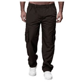 Men's Casual Multi-pocket Loose Straight Cargo Pants (Option: Coffee-4XL)