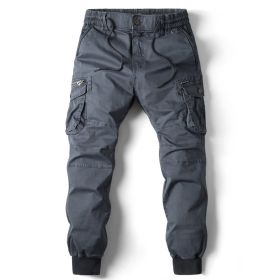 Solid Color Skinny Pants Multi-pocket Men's Working Pants (Option: Blue Gray-29)