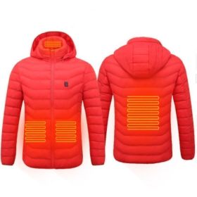 New Heated Jacket Coat USB Electric Jacket Cotton Coat Heater Thermal Clothing Heating Vest Men's Clothes Winter (Option: Red Zone4-4XL)
