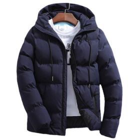 New Men's Pure Cotton Padded Jacket Hooded Coat (Option: Navy Blue-6XL)