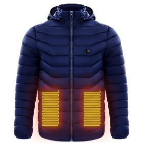 Men Heated Puffer Jacket Electric Heating Coat Insulated Hood Windbreaker 9Heat Zones (Option: Blue-M)