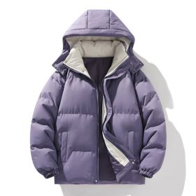 Coat Down Cotton Short Fake Two-piece Hooded Couple Wear Thickened (Option: Purple-M)