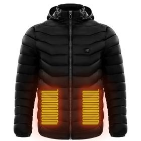 Men Heated Puffer Jacket Electric Heating Coat Insulated Hood Windbreaker 9Heat Zones (Option: Black-3XL)