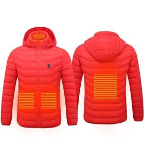 Men Heated Puffer Jacket Electric Heating Coat Insulated Hood Windbreaker 9Heat Zones (Option: Red-4xl)