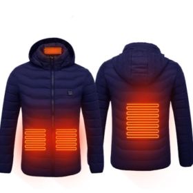 New Heated Jacket Coat USB Electric Jacket Cotton Coat Heater Thermal Clothing Heating Vest Men's Clothes Winter (Option: Blue Zone4-4XL)