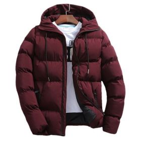 New Men's Pure Cotton Padded Jacket Hooded Coat (Option: Wine Red-6XL)