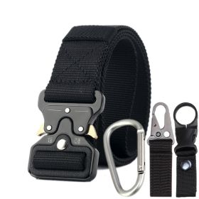 3.8cm Tactical belt Men's military fan Tactical belt Multi functional nylon outdoor training belt Logo can be ordered (Colour: Black+three piece set)