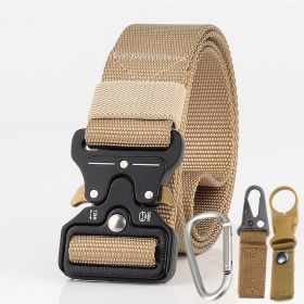 3.8cm Tactical belt Men's military fan Tactical belt Multi functional nylon outdoor training belt Logo can be ordered (Colour: Khaki three piece suit)