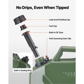Metal Fuel Container, 5.3 Gallon, Fuel Jerry Can with Spout and Comfort Handle, 6 L/min Max Flow Rate (Color: Green, Number of Sets: 2 Pack)