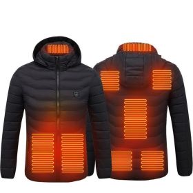 Winter Heated Jacket USB Electric Cotton Coat Zip-up Heater Thermal Clothing Heating Vest For Men (Option: Black Zone8-2XL)