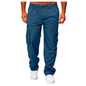 Men's Casual Multi-pocket Loose Straight Cargo Pants (Option: Denim blue-4XL)
