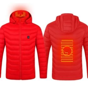 New Heated Jacket Coat USB Electric Jacket Cotton Coat Heater Thermal Clothing Heating Vest Men's Clothes Winter (Option: Red Zone2-L)