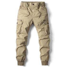 Solid Color Skinny Pants Multi-pocket Men's Working Pants (Option: Khaki-31)