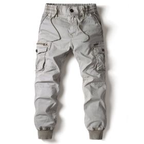 Solid Color Skinny Pants Multi-pocket Men's Working Pants (Option: Light Gray-28)