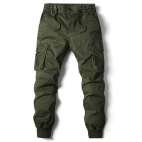 Solid Color Skinny Pants Multi-pocket Men's Working Pants (Option: Army Green-32)