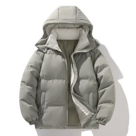 Coat Down Cotton Short Fake Two-piece Hooded Couple Wear Thickened (Option: Gray Green-XL)