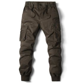 Solid Color Skinny Pants Multi-pocket Men's Working Pants (Option: Brown-32)