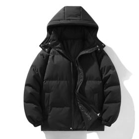 Coat Down Cotton Short Fake Two-piece Hooded Couple Wear Thickened (Option: Black-XL)